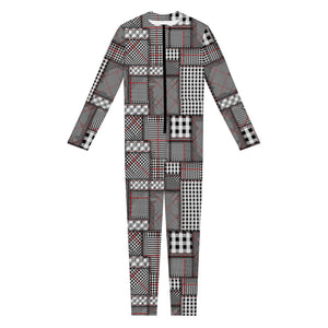 Glen Plaid Patchwork Pattern Print Jumpsuit