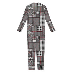 Glen Plaid Patchwork Pattern Print Jumpsuit