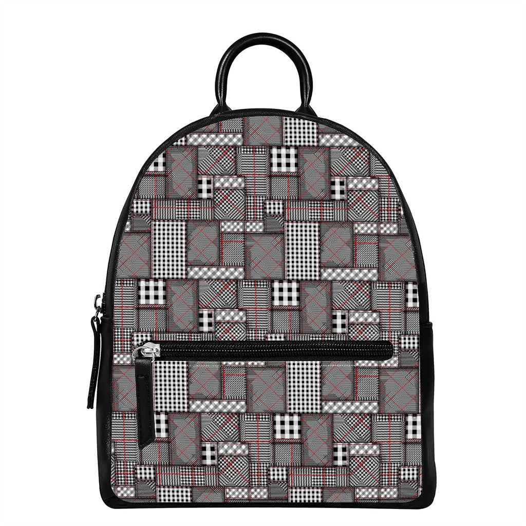 Glen Plaid Patchwork Pattern Print Leather Backpack