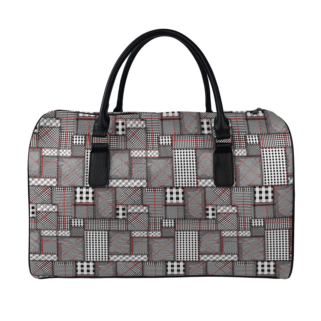 Glen Plaid Patchwork Pattern Print Leather Duffle Bag