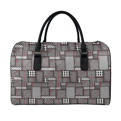 Glen Plaid Patchwork Pattern Print Leather Duffle Bag