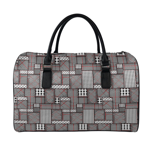 Glen Plaid Patchwork Pattern Print Leather Duffle Bag