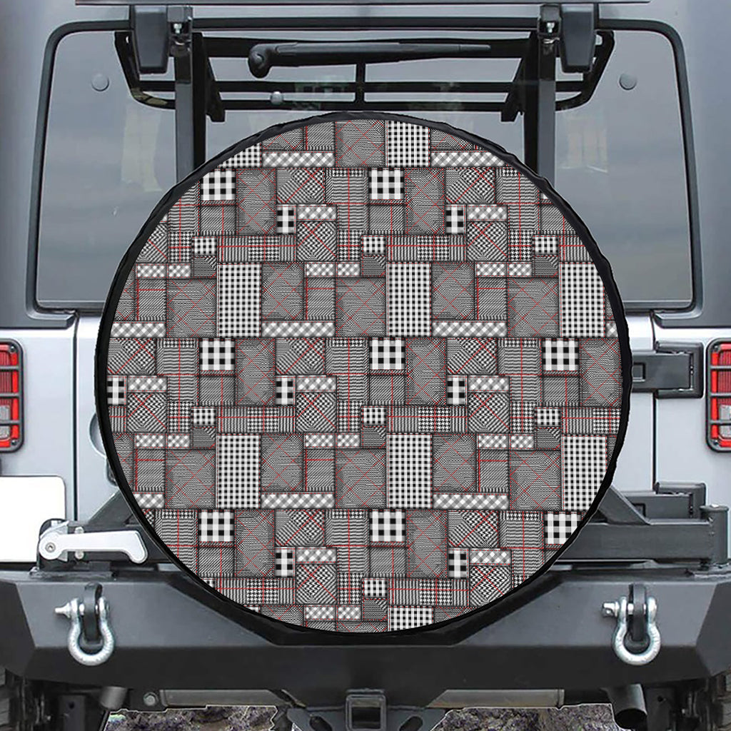 Glen Plaid Patchwork Pattern Print Leather Spare Tire Cover