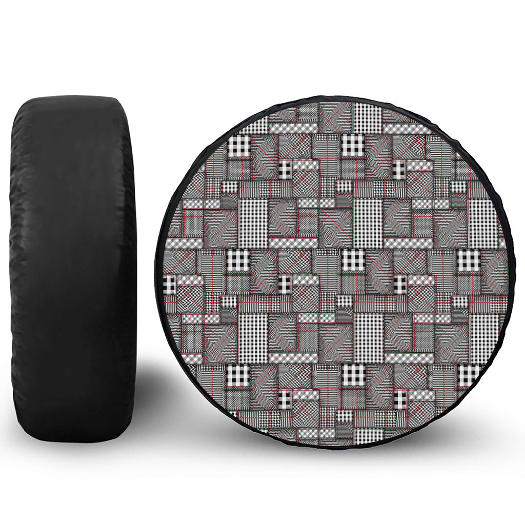 Glen Plaid Patchwork Pattern Print Leather Spare Tire Cover