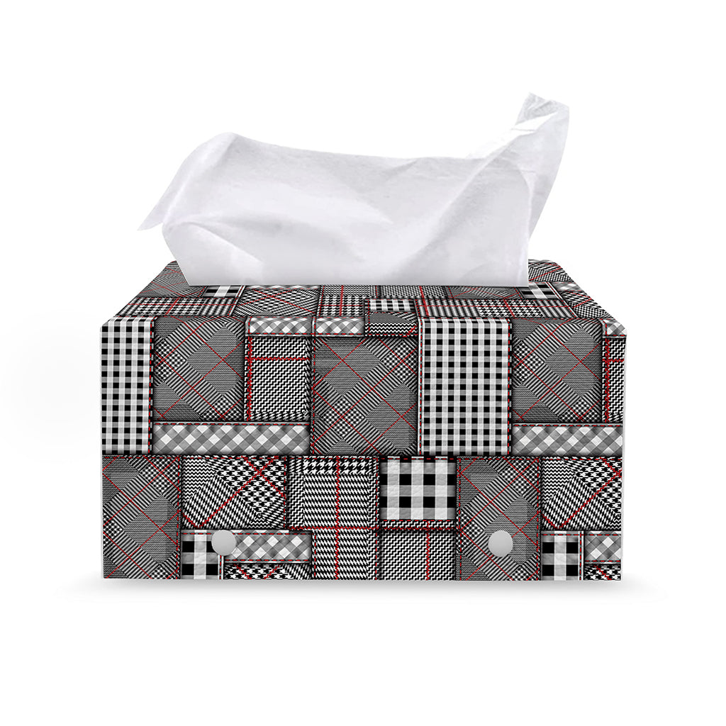 Glen Plaid Patchwork Pattern Print Leather Tissue Box Cover