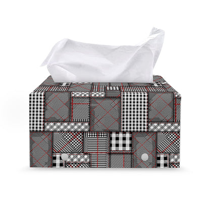 Glen Plaid Patchwork Pattern Print Leather Tissue Box Cover