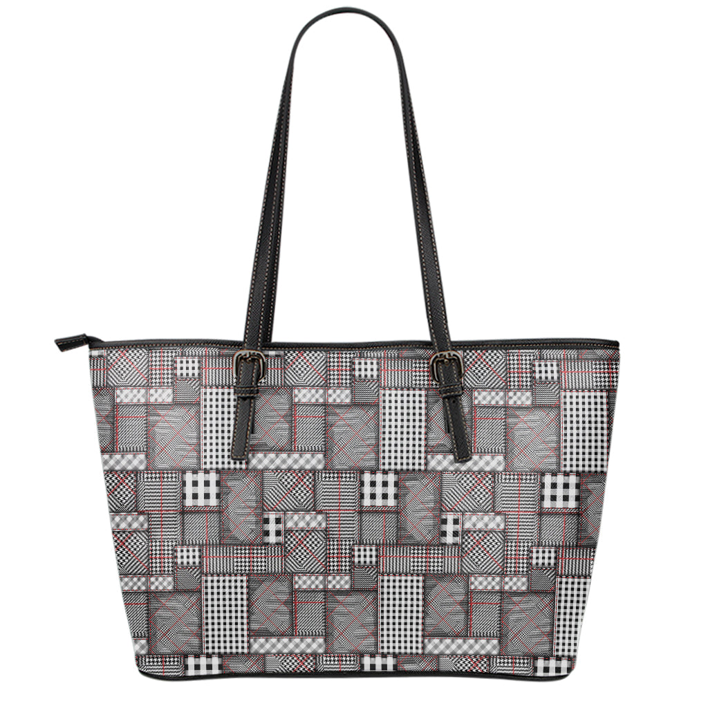 Glen Plaid Patchwork Pattern Print Leather Tote Bag
