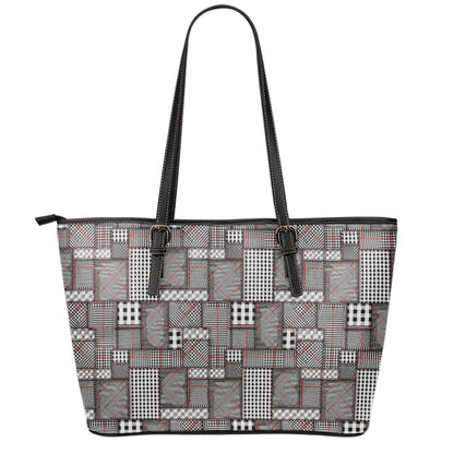 Glen Plaid Patchwork Pattern Print Leather Tote Bag