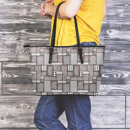 Glen Plaid Patchwork Pattern Print Leather Tote Bag
