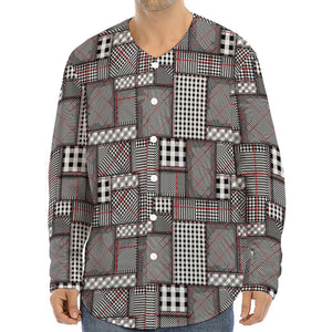 Glen Plaid Patchwork Pattern Print Long Sleeve Baseball Jersey