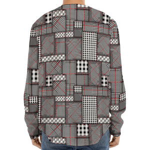 Glen Plaid Patchwork Pattern Print Long Sleeve Baseball Jersey