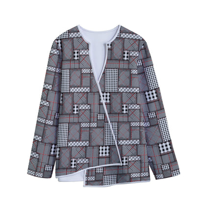 Glen Plaid Patchwork Pattern Print Long Sleeve Short Coat