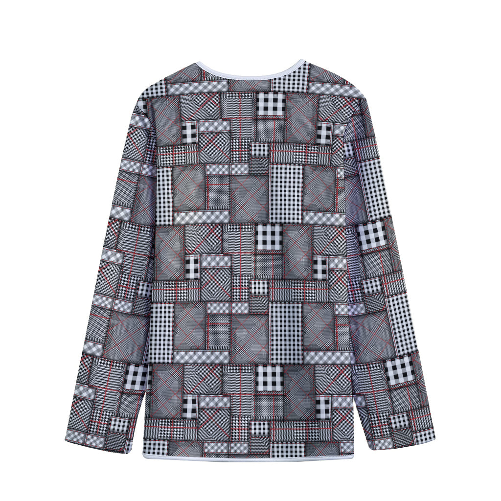 Glen Plaid Patchwork Pattern Print Long Sleeve Short Coat