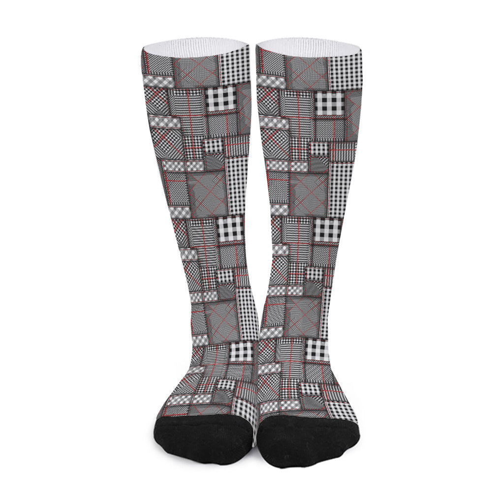 Glen Plaid Patchwork Pattern Print Long Socks