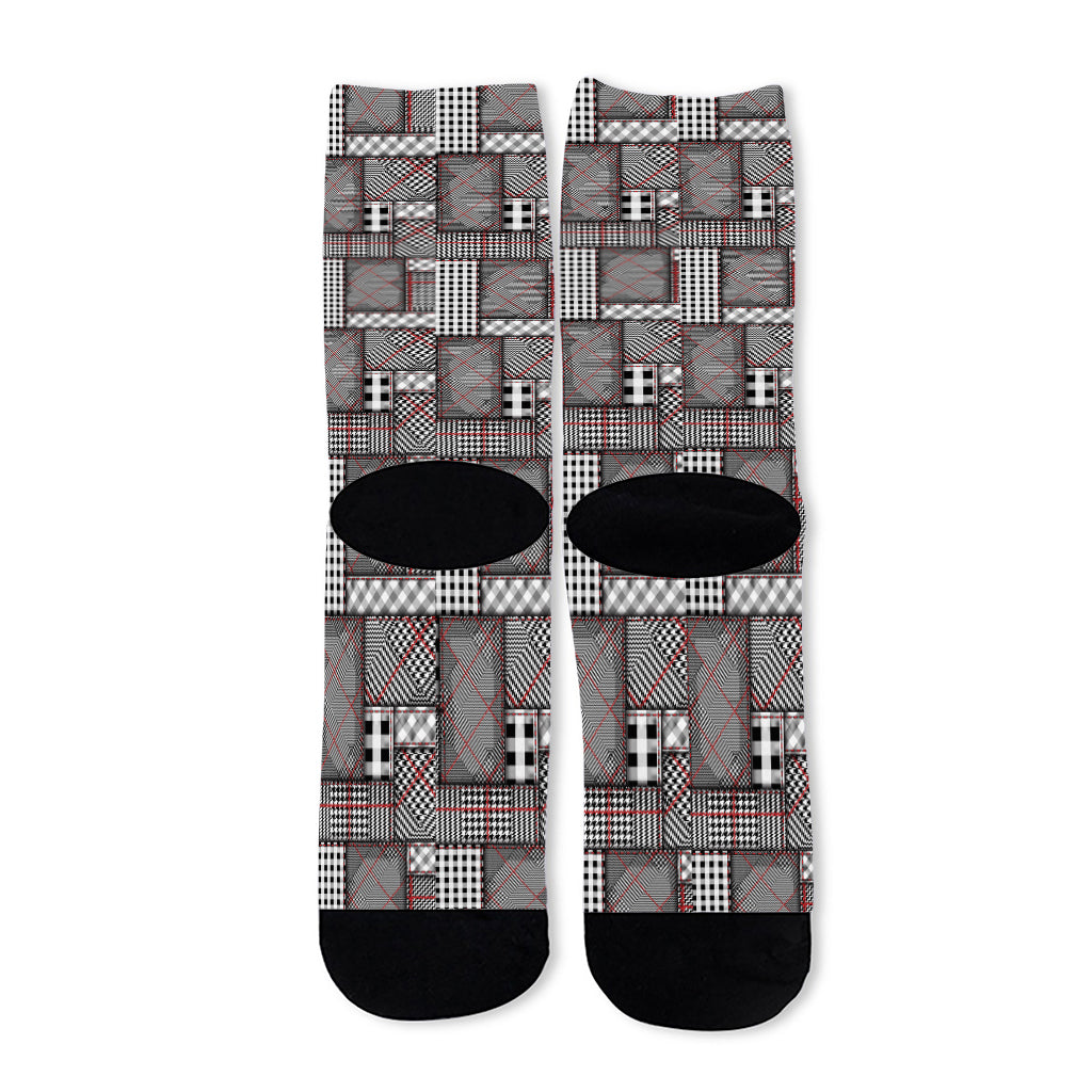 Glen Plaid Patchwork Pattern Print Long Socks