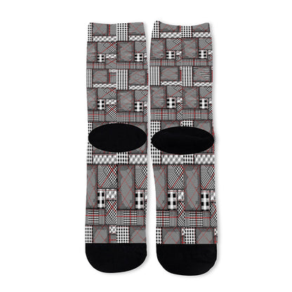Glen Plaid Patchwork Pattern Print Long Socks
