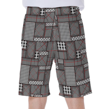Glen Plaid Patchwork Pattern Print Men's Beach Shorts