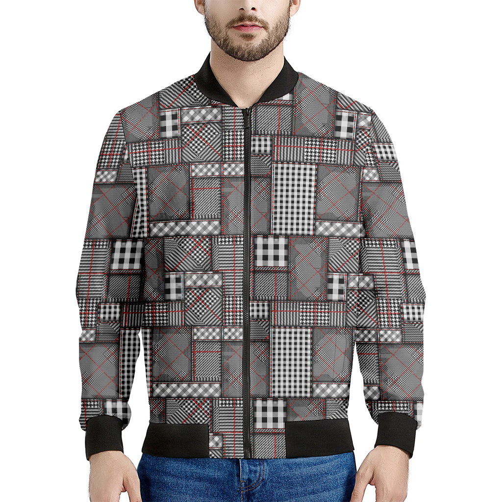 Glen Plaid Patchwork Pattern Print Men's Bomber Jacket