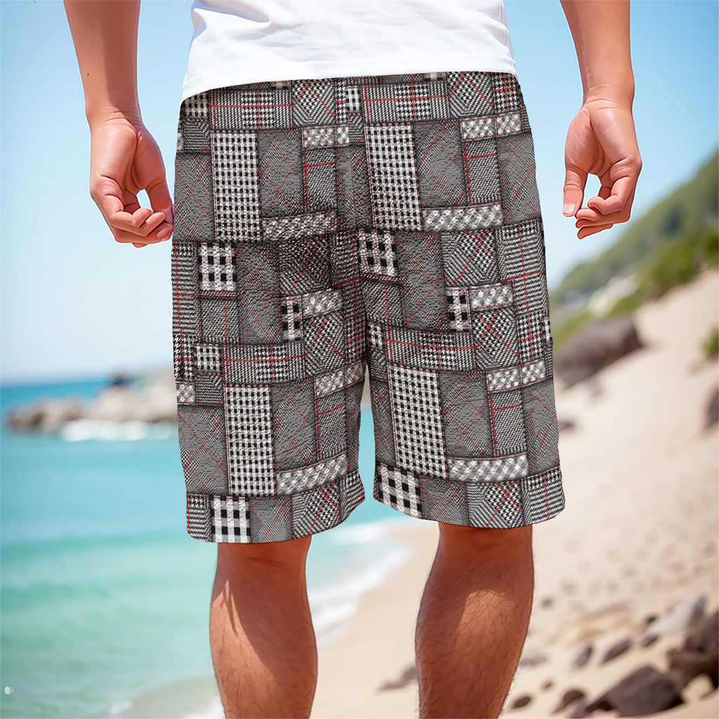 Glen Plaid Patchwork Pattern Print Men's Cargo Shorts