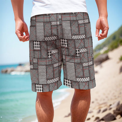 Glen Plaid Patchwork Pattern Print Men's Cargo Shorts