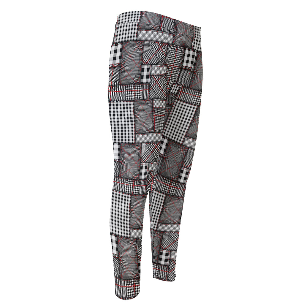 Glen Plaid Patchwork Pattern Print Men's Compression Pants