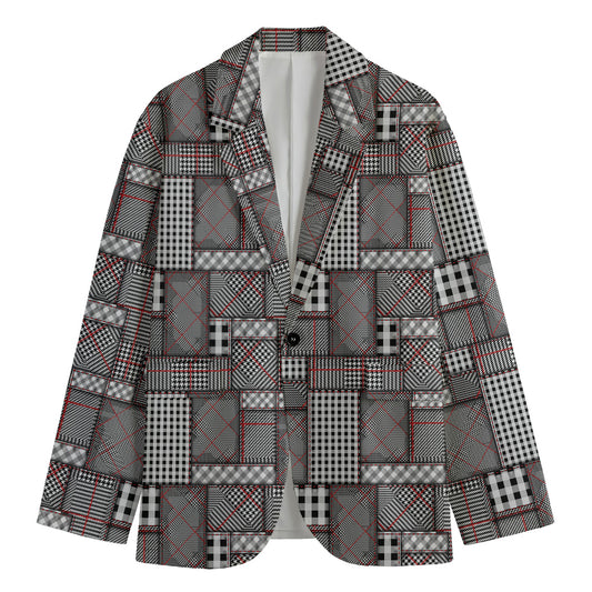 Glen Plaid Patchwork Pattern Print Men's Cotton Blazer