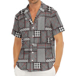 Glen Plaid Patchwork Pattern Print Men's Deep V-Neck Shirt