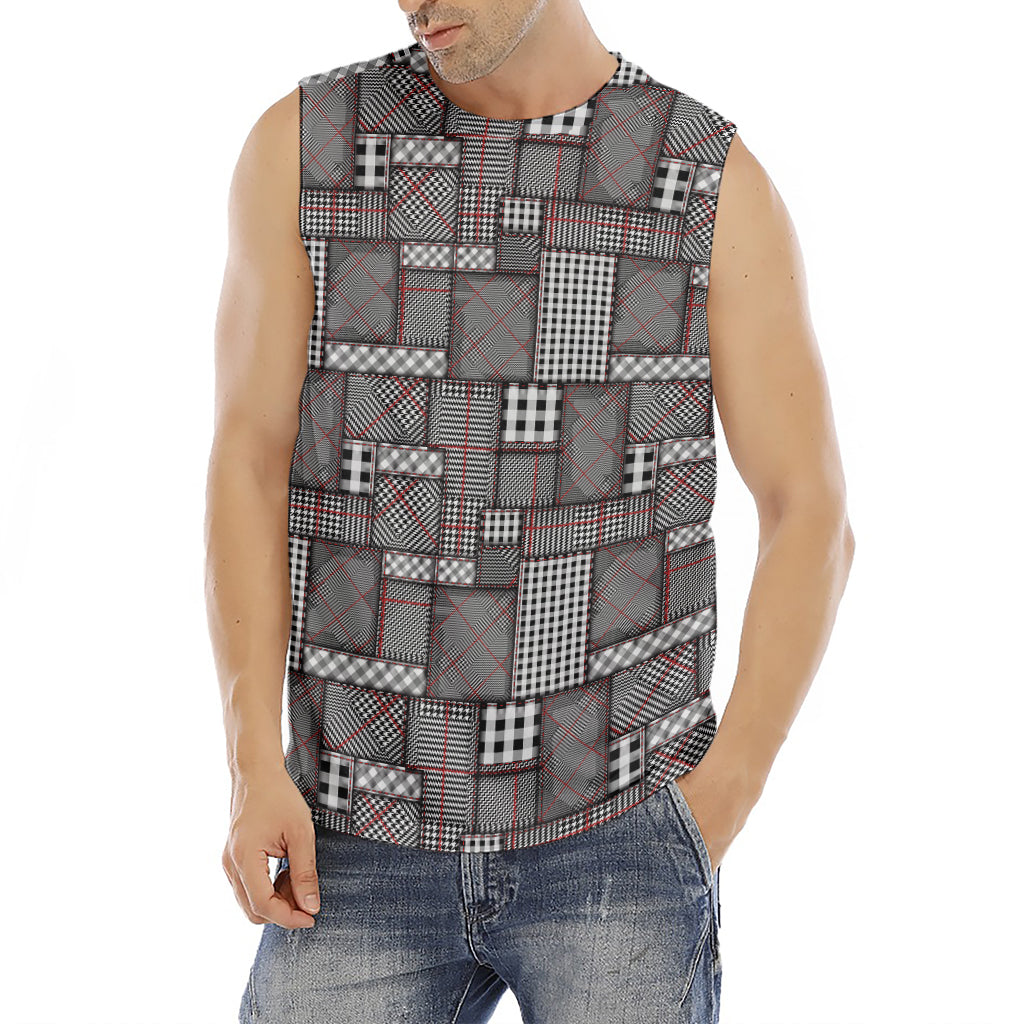 Glen Plaid Patchwork Pattern Print Men's Fitness Tank Top
