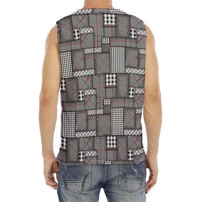 Glen Plaid Patchwork Pattern Print Men's Fitness Tank Top