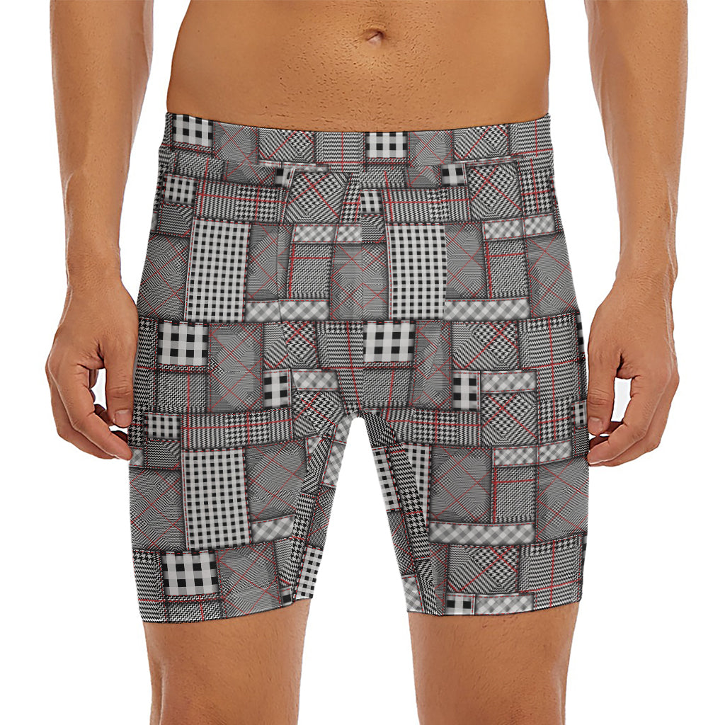 Glen Plaid Patchwork Pattern Print Men's Long Boxer Briefs