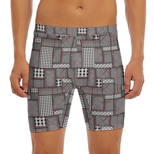 Glen Plaid Patchwork Pattern Print Men's Long Boxer Briefs