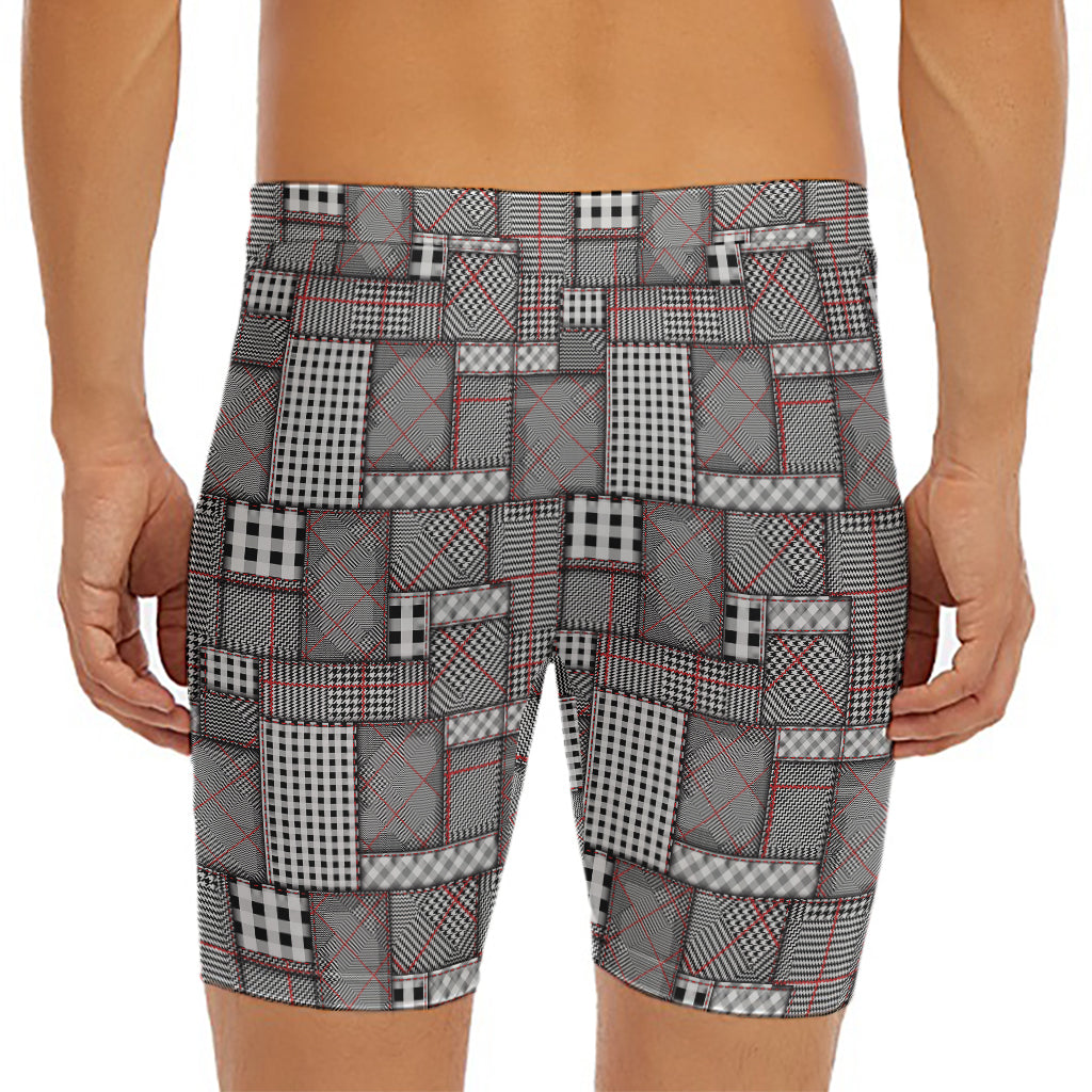 Glen Plaid Patchwork Pattern Print Men's Long Boxer Briefs