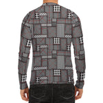 Glen Plaid Patchwork Pattern Print Men's Long Sleeve Rash Guard
