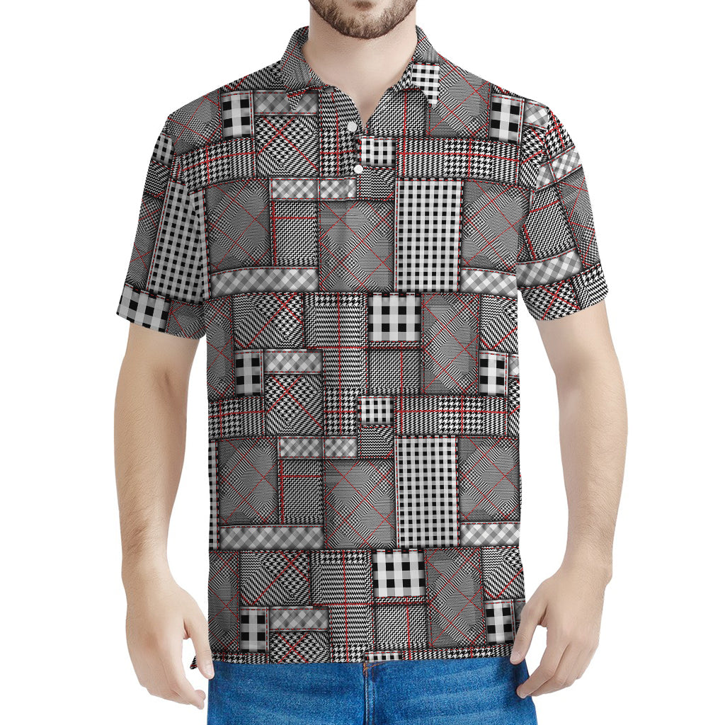 Glen Plaid Patchwork Pattern Print Men's Polo Shirt