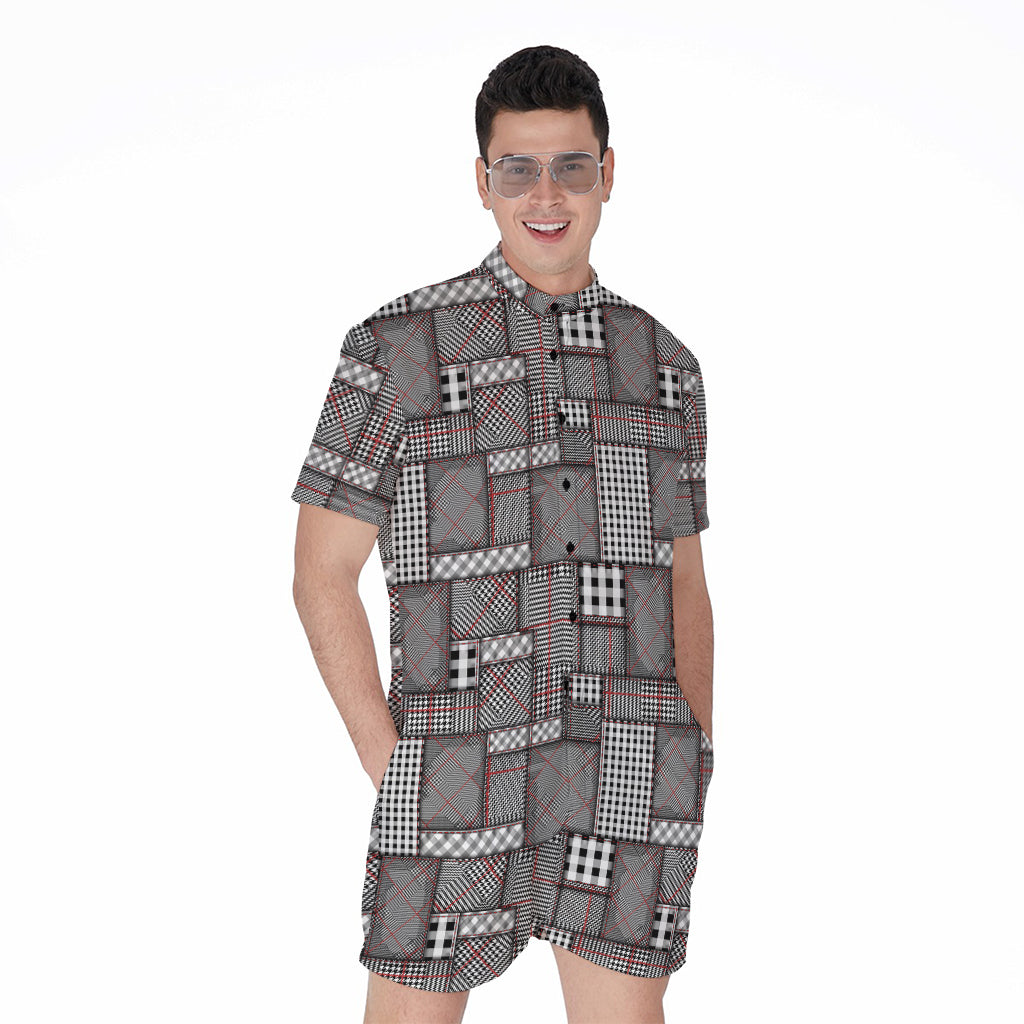 Glen Plaid Patchwork Pattern Print Men's Rompers