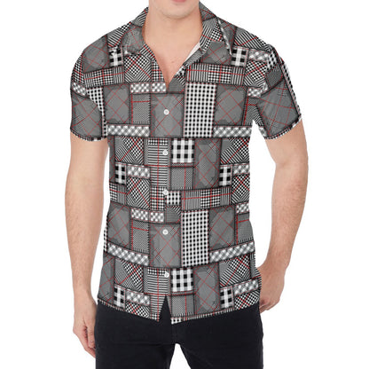 Glen Plaid Patchwork Pattern Print Men's Shirt