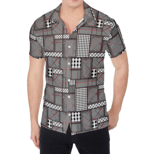Glen Plaid Patchwork Pattern Print Men's Shirt