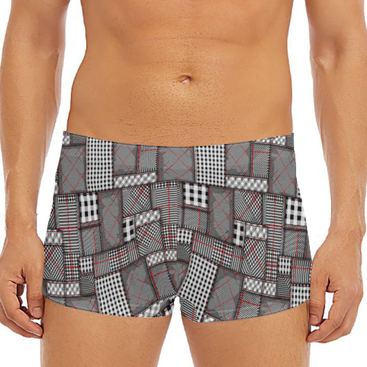 Glen Plaid Patchwork Pattern Print Men's Short Boxer Briefs