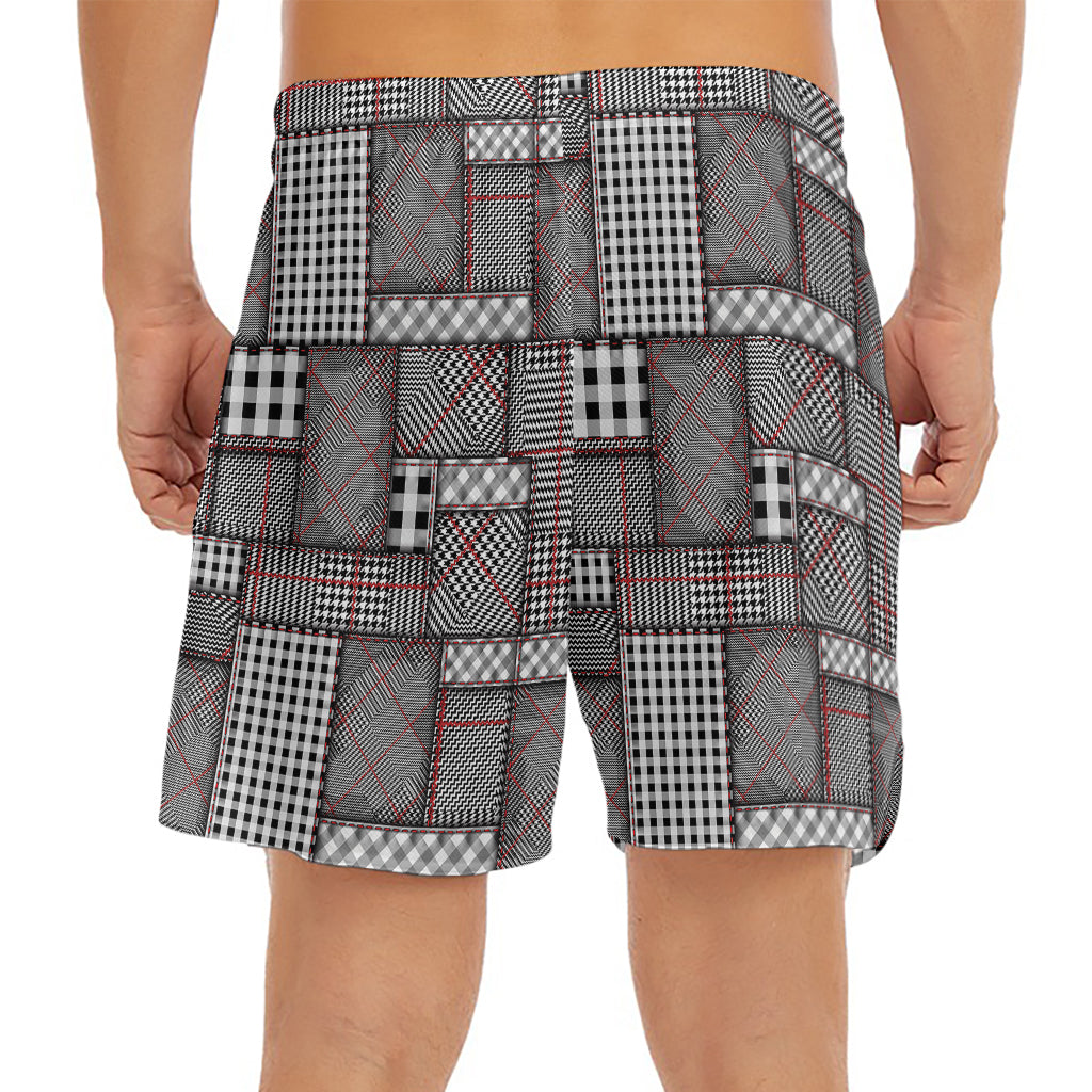 Glen Plaid Patchwork Pattern Print Men's Split Running Shorts