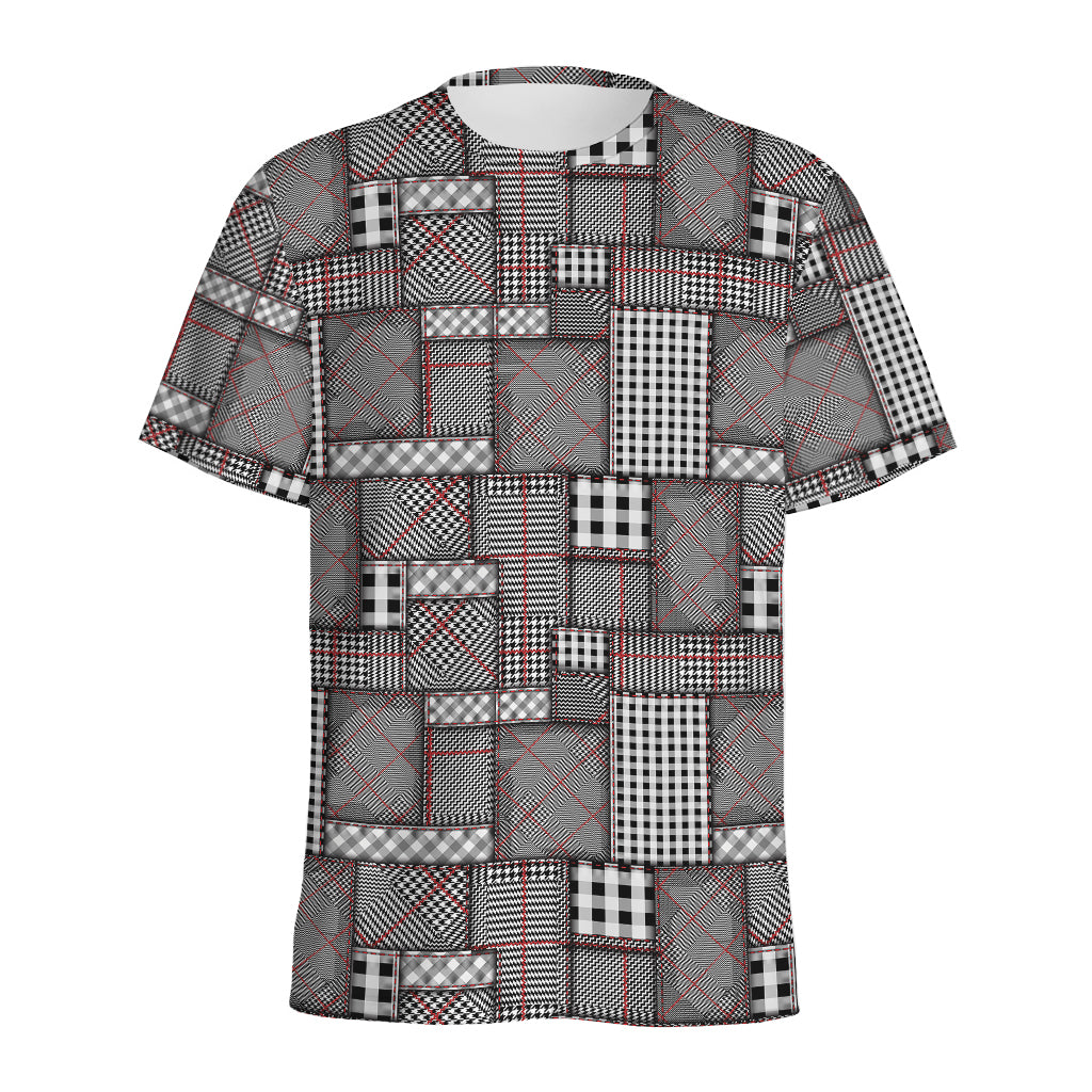 Glen Plaid Patchwork Pattern Print Men's Sports T-Shirt