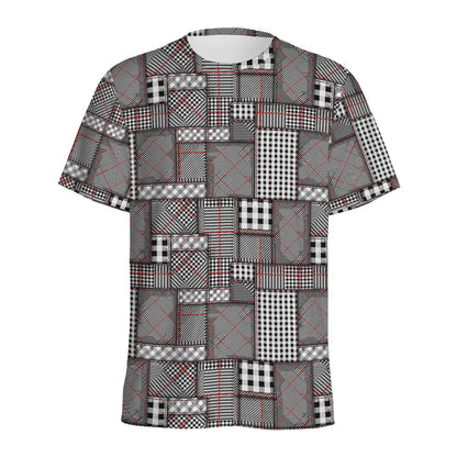 Glen Plaid Patchwork Pattern Print Men's Sports T-Shirt