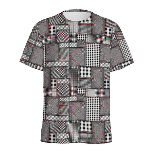 Glen Plaid Patchwork Pattern Print Men's Sports T-Shirt