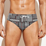 Glen Plaid Patchwork Pattern Print Men's Swim Briefs