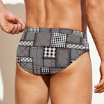 Glen Plaid Patchwork Pattern Print Men's Swim Briefs