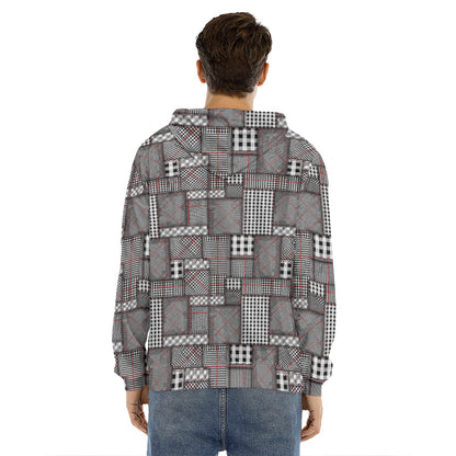 Glen Plaid Patchwork Pattern Print Men's Velvet Pullover Hoodie