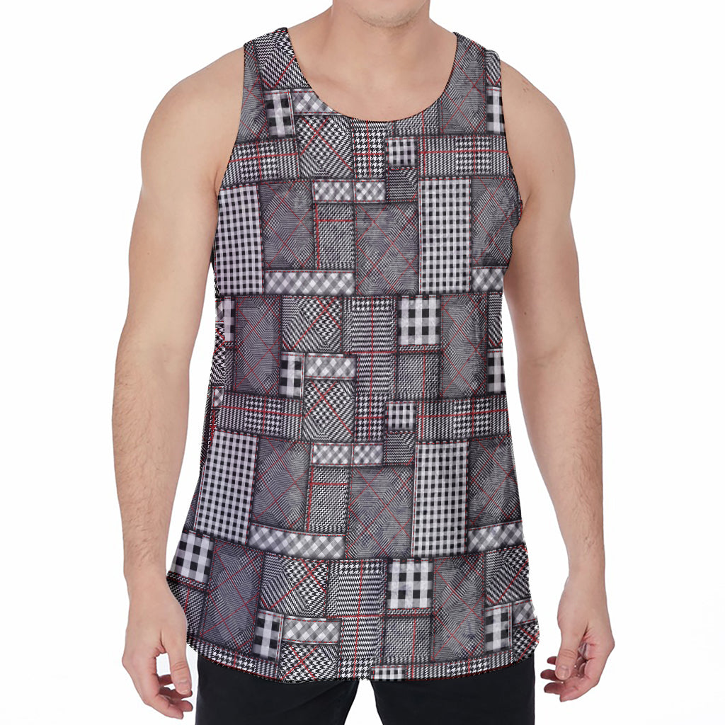 Glen Plaid Patchwork Pattern Print Men's Velvet Tank Top