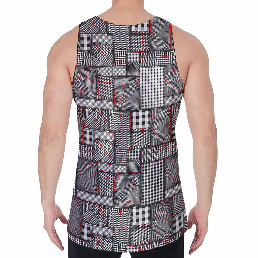 Glen Plaid Patchwork Pattern Print Men's Velvet Tank Top