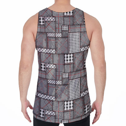 Glen Plaid Patchwork Pattern Print Men's Velvet Tank Top