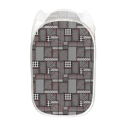 Glen Plaid Patchwork Pattern Print Mesh Laundry Hamper