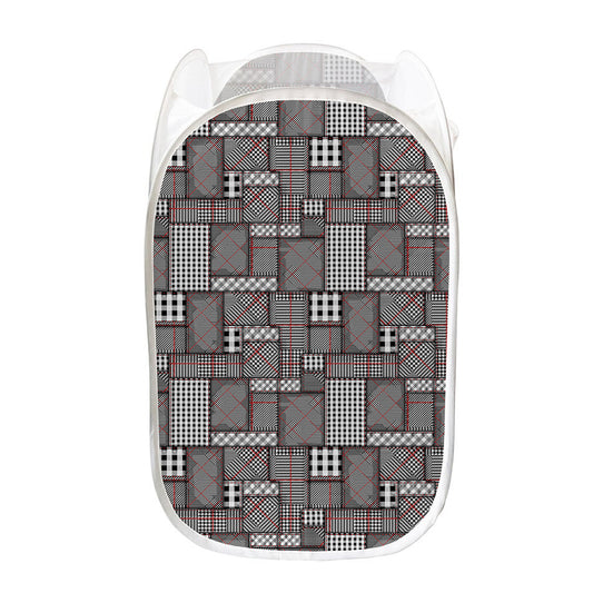 Glen Plaid Patchwork Pattern Print Mesh Laundry Hamper